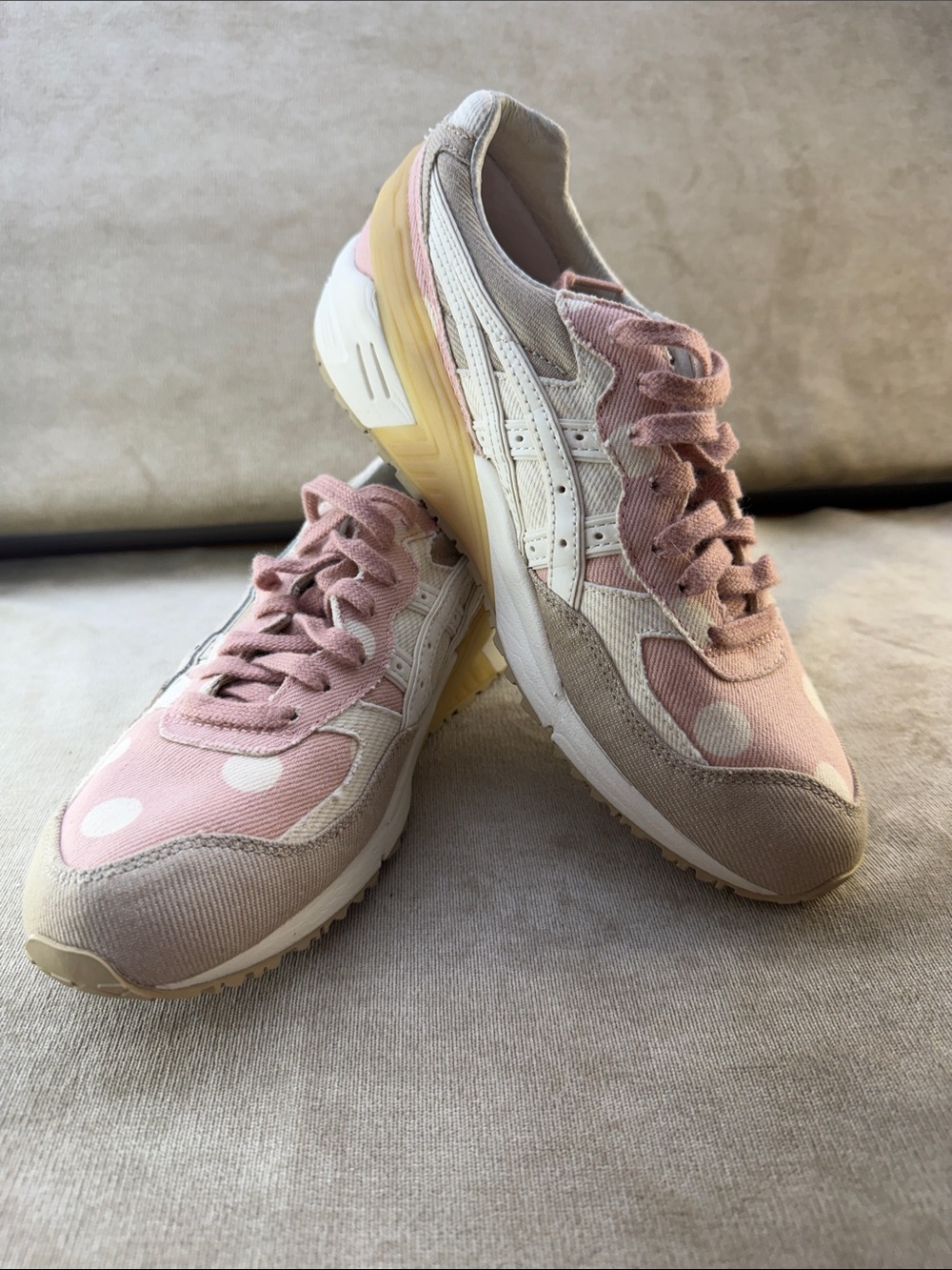 ASICS Pink and Cream Polka Dot Lace-Up Sneakers